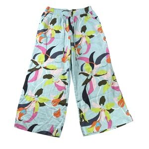 A New Day Pants Womens M Pull On Wide Leg Pockets Linen Rayon Beach Lounge